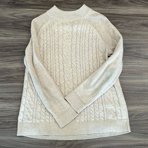 4/$25 SALE GAP Cream Cableknit Mock Neck Cozy Mixed Media Chunky Knit Sweater - Picture 1 of 7